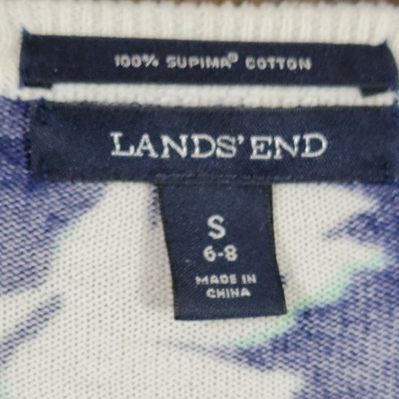 Lands End Supima Cotton Blue and White Floral Cardigan Size Small - Picture 2 of 9